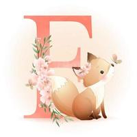 mignon doodle foxy avec illustration florale vecteur