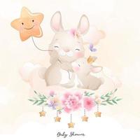 mignon lapin doodle avec illustration florale vecteur