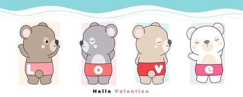 ours mignon doodle pour illustration de la saint valentin vecteur