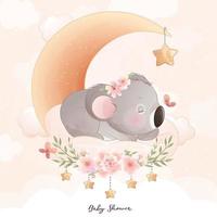 ours koala doodle mignon avec illustration florale vecteur