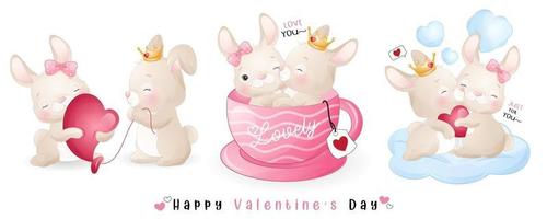 mignon lapin doodle pour la collection de la saint valentin vecteur