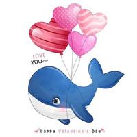 mignon, griffonnage, baleine, pour, saint valentin vecteur