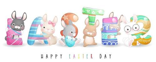 lapin mignon doodle pour illustration de joyeuses fêtes de Pâques vecteur