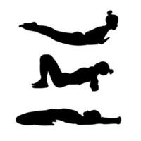 collection de poses de yoga. ombre noire. femme femme fille. illustration vectorielle dans un style plat de dessin animé isolé sur fond blanc. vecteur