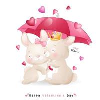 mignon lapin doodle pour la saint valentin vecteur