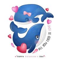 mignon, griffonnage, baleine, pour, saint valentin vecteur