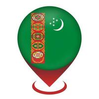 pointeur de carte avec contry turkménistan. drapeau turkmène. illustration vectorielle. vecteur