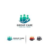 concept de concept de logo de soins de groupe, modèle de logo de personnes vecteur