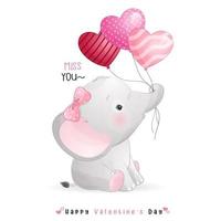 éléphant mignon doodle pour la saint valentin vecteur