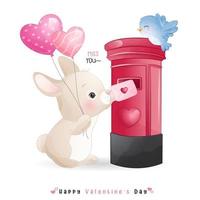 mignon lapin doodle pour la saint valentin vecteur