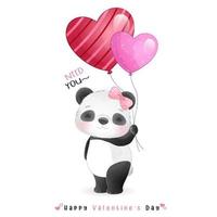 mignon panda doodle pour la saint valentin vecteur