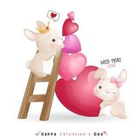 mignon lapin doodle pour la saint valentin vecteur