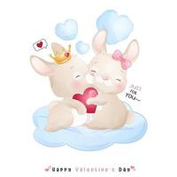 mignon lapin doodle pour la saint valentin vecteur