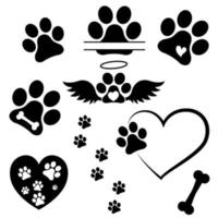 ensemble de vecteurs d'icône de patte de coeur. collection de signes d'illustration de patte de chien. symbole de chien d'amour. vecteur