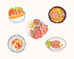 ensemble de nourriture en pixel art. Illustration vectorielle art 8 bits. vecteur