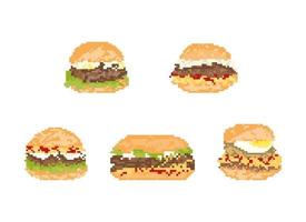 ensemble de hamburger en pixel art. Illustration vectorielle art 8 bits. vecteur