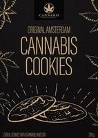 biscuits au cannabis, conception d'emballage noir dans un style doodle avec des biscuits au cannabis et des feuilles de marijuana. conception de couverture noire pour les produits de cannabis vecteur