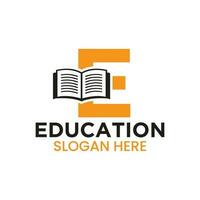 lettre e éducation logo concept avec ouvert livre icône modèle vecteur