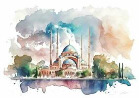 selimiye mosquée dans tout ses gloire une aquarelle chef-d'oeuvre vecteur