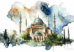 le magnificence de selimiye mosquée dans aquarelle illustration vecteur
