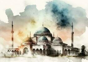 le splendeur de selimiye mosquée dans une aquarelle chef-d'oeuvre vecteur