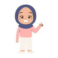 musulman fille enfant avec montrer du doigt doigt vecteur