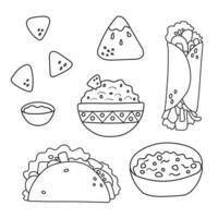 ensemble d'images vectorielles plates de cuisine mexicaine traditionnelle, plats, cuisine. restauration rapide de rue nationale. vecteur