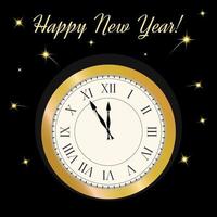 Nouveau année l'horloge avec brillant étoiles sur noir Contexte vecteur