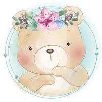 ours mignon avec illustration florale vecteur