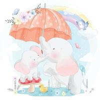 illustration mignonne mère éléphant et bébé vecteur