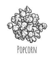 poignée de Popcorn. encre esquisser isolé sur blanc Contexte. main tiré vecteur illustration. rétro style.