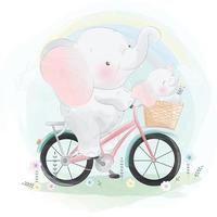 éléphant mignon père et fils sur une illustration de vélo vecteur