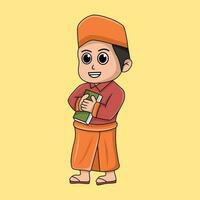 dessin animé illustration de un islamique enfant Faire une apprentissage activité vecteur