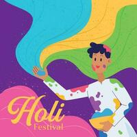 content personnage avec poudre Holi Festival affiche vecteur