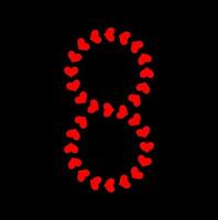 le huit nombre avec rouge cœurs vecteur icône