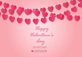 carte de voeux Saint Valentin et concept d'amour avec forme de coeur sur fond rose, style art papier. vecteur
