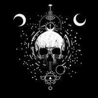 crâne T-shirt conception avec astrologique symboles. vecteur illustration pour affiches.