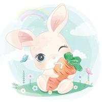 mignon petit lapin avec illustration florale vecteur