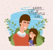 carte de fête des pères heureux avec papa et fille vecteur