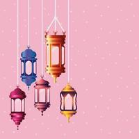 lanternes colorées ramadan kareem suspendues vecteur