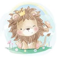 lion mignon avec illustration de fleurs vecteur