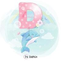 dauphin mignon avec illustration de ballon alphabet d vecteur
