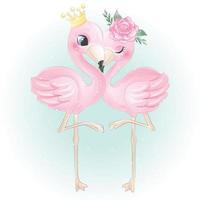 joli couple de flamants roses avec illustration florale vecteur