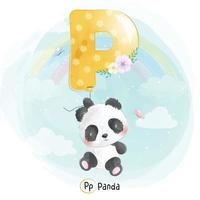 panda mignon avec illustration de ballon alphabet p vecteur