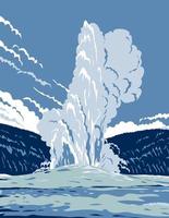 le vieux geyser de cône fidèle dans le parc national de yellowstone dans le wyoming états-unis d'amérique, wpa poster art vecteur