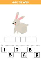 jeu d'orthographe pour les enfants. dessin animé mignon lapin. vecteur