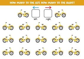 à gauche ou à droite avec un vélo. feuille de calcul logique pour les enfants d'âge préscolaire. vecteur