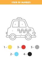 taxi de dessin animé de couleur par numéros. feuille de calcul de transport. vecteur