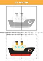 jeu de coupe et de colle pour les enfants. navire de dessin animé. vecteur