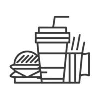 vite nourriture icône. Hamburger, français frites et doux boisson verre, symboles de rue aliments. vecteur